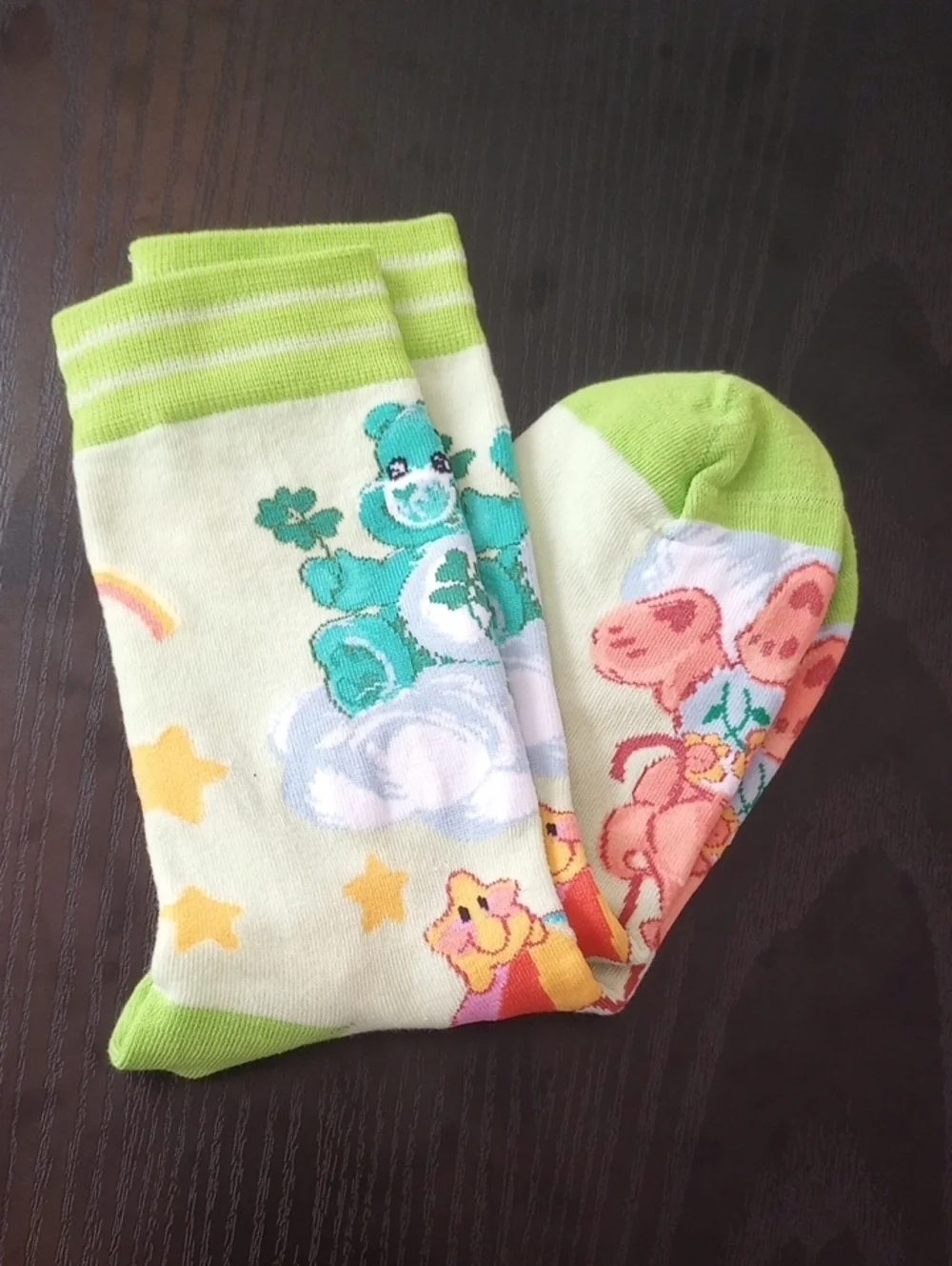 Care Bears Novelty Green Crew Mid-calf Socks with Green And Brown Bears